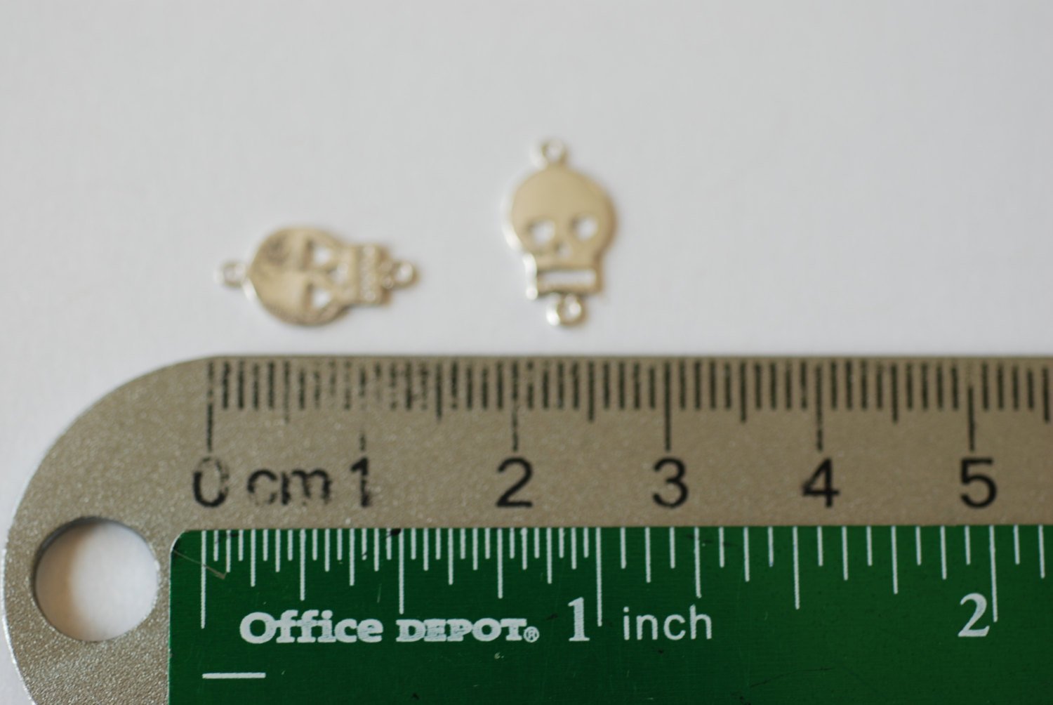 Sterling Silver Flat Skull Charm- 925 Silver Skull with Hearts Charm Pendant, Sterling Silver Skull Connector Link Spacer, Wholesale Charms - HarperCrown