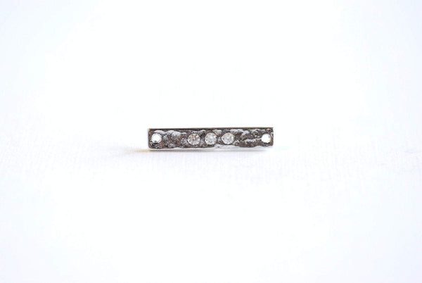 Sterling Silver Hammered Bar Connector Charm- 925 Silver with encrusted CZ stones, Cubic Zirconia stones bar, Silver Bar Spacer Link, Bulk - HarperCrown
