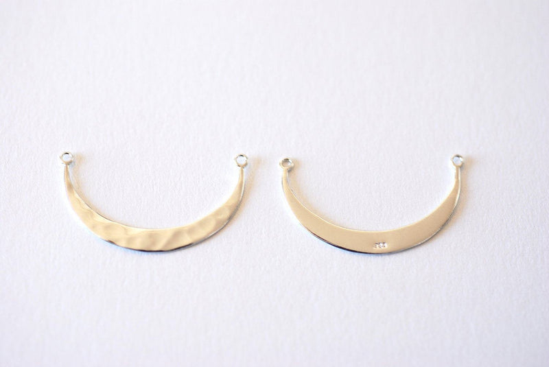 Sterling Silver Hammered Crescent Moon Connector- 925 Silver Hammered Half Moon Link Spacer, Crescent Charm, Hammered Half Circle Connector - HarperCrown