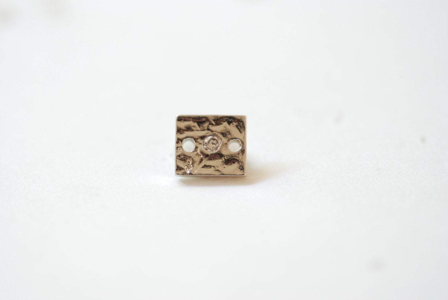 Sterling Silver Hammered Rectangle Connector, Bright Sterling Silver Square connector, Silver bar connector, Silver Bar with crystal charm - HarperCrown