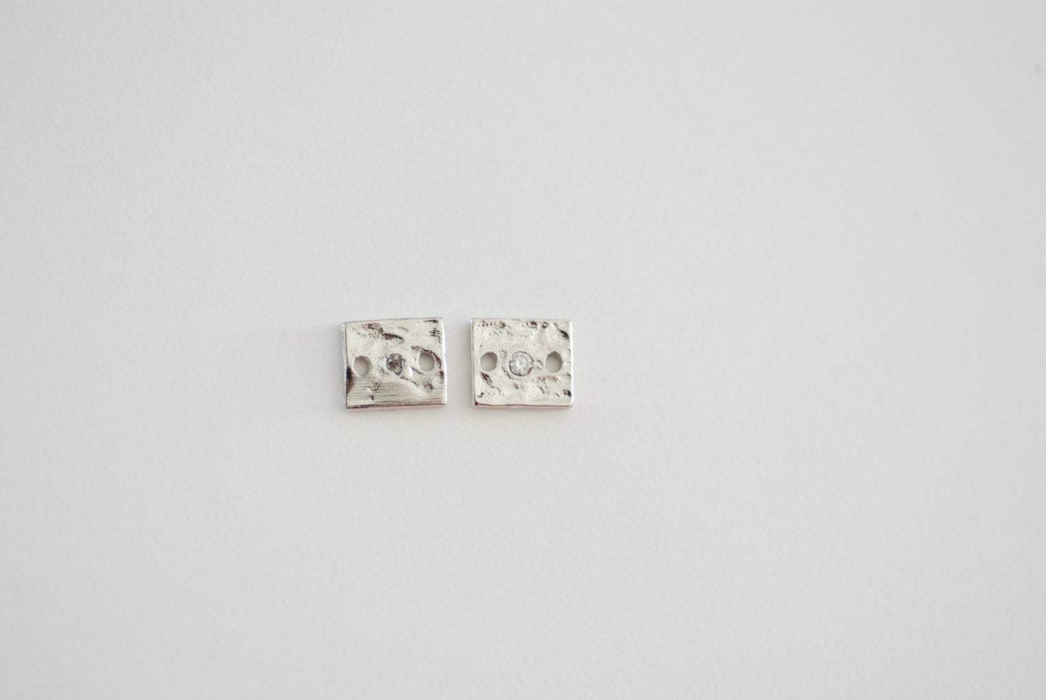 Sterling Silver Hammered Rectangle Connector, Bright Sterling Silver Square connector, Silver bar connector, Silver Bar with crystal charm - HarperCrown