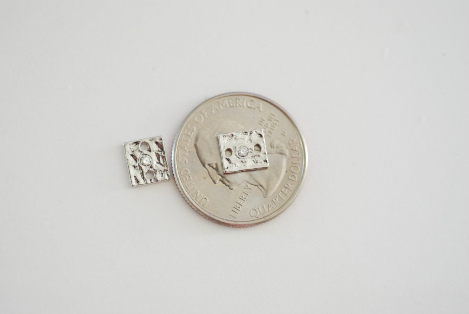 Sterling Silver Hammered Rectangle Connector, Bright Sterling Silver Square connector, Silver bar connector, Silver Bar with crystal charm - HarperCrown