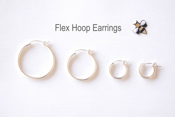 Sterling Silver Hoop Flex Earring - 12mm, 14mm, 18mm, 20mm, 30mm, 40mm, 50mm, 60mm, 70mm Hoops, 925 Sterling Silver Earring, Huggie Hoops - HarperCrown
