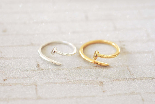 Sterling Silver or Gold Nail Ring - Adjustable Nail Screw Wrap Ring Midi Ring Dainty Ring Minimalist Ring Stacking Ring Spiral Ring - HarperCrown