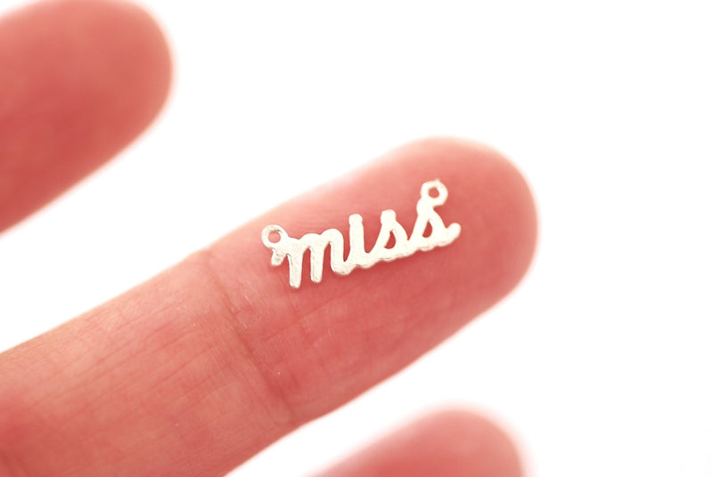 Sterling Silver or Vermeil 18k Gold Miss Letter Wording Signature Connector Charm Miss Mrs Wifey Mama Necklace Charm Alphabet charm - HarperCrown