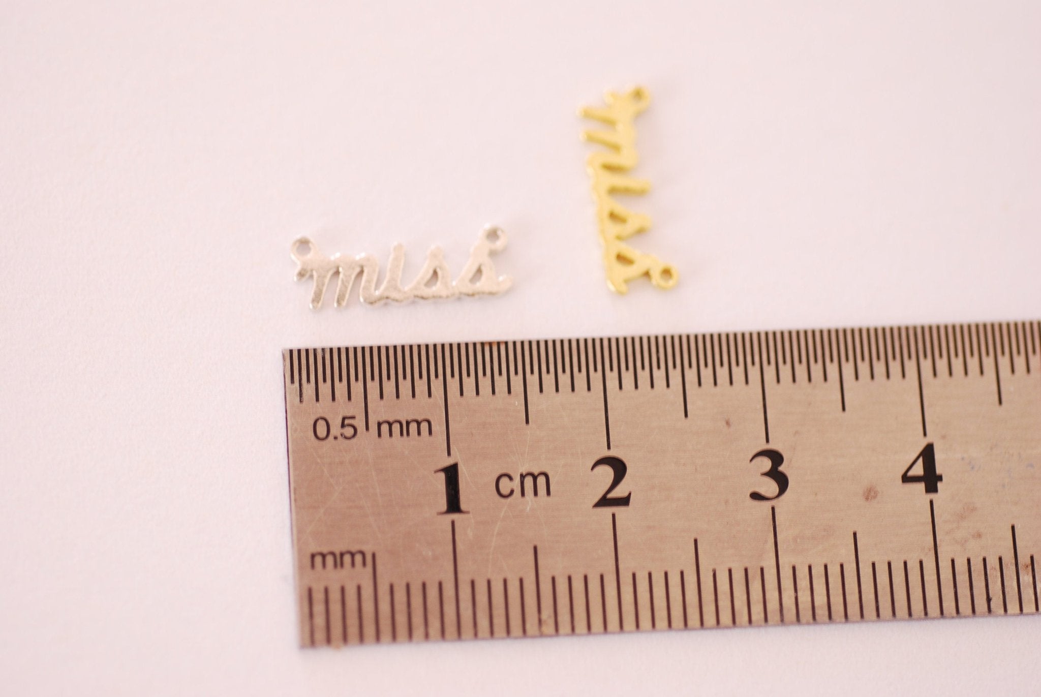 Sterling Silver or Vermeil 18k Gold Miss Letter Wording Signature Connector Charm Miss Mrs Wifey Mama Necklace Charm Alphabet charm - HarperCrown