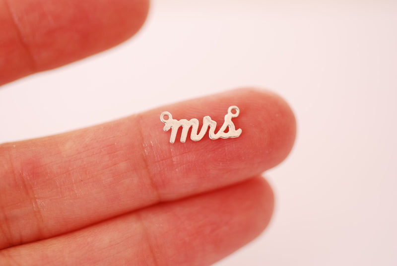 Sterling Silver or Vermeil 18k Gold Mrs Letter Wording Signature Connector Charm Miss Mrs Wifey Mama Necklace Charm Alphabet charm - HarperCrown