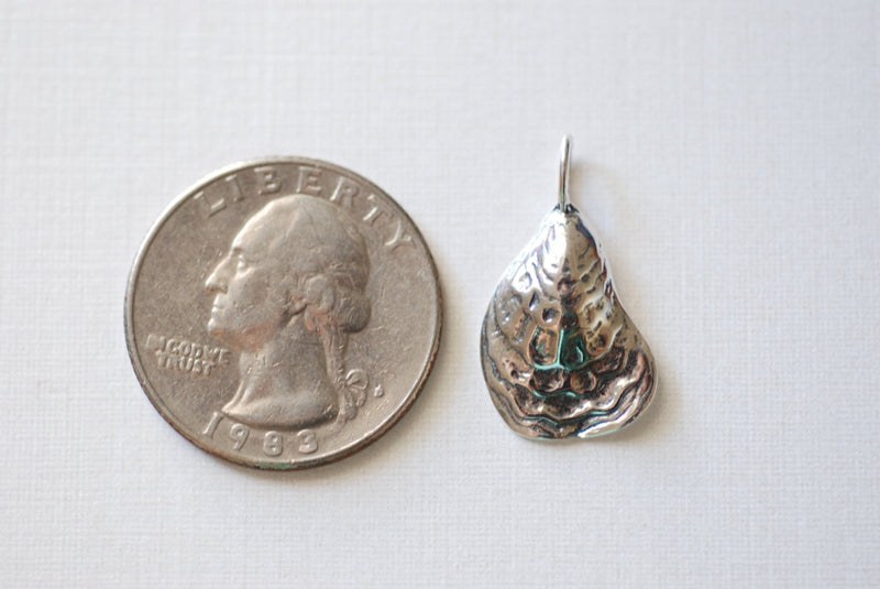 Sterling Silver Oyster Shell Charm- 925 sterling silver sea shell charm, Silver Sea Shell, Oyster, Clam, Conch, Silver Sand dollar, 129 - HarperCrown