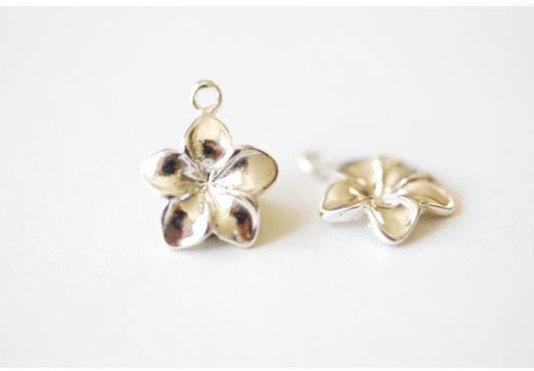 Sterling Silver Plumeria Hawaiian Flower Charm - 925 silver, tropical flower pendant, Small Hibiscus Plumeria Charm, Silver Hawaiian Flower - HarperCrown