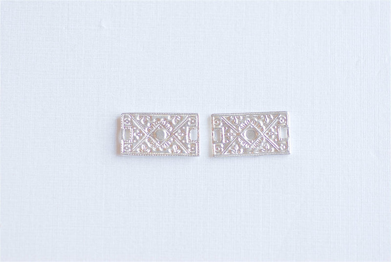 Sterling Silver Rectangle Bar Connector Charm- 925 Silver Filigree Bar Connector, Link, Spacer, Silver Bar with intricate Detail, Pattern,81 - HarperCrown