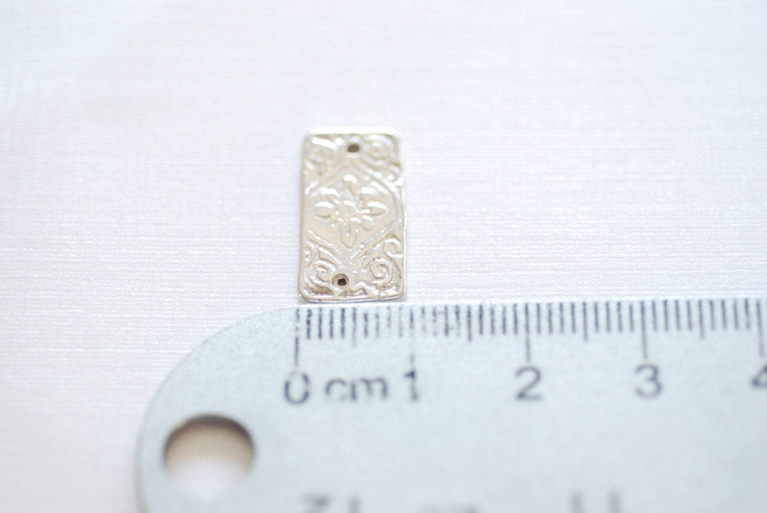 Sterling Silver Rectangle Charm - 925 silver rectangle connector, Embossed rectangle connector, sterling silver bar connector, Filigree, 68 - HarperCrown