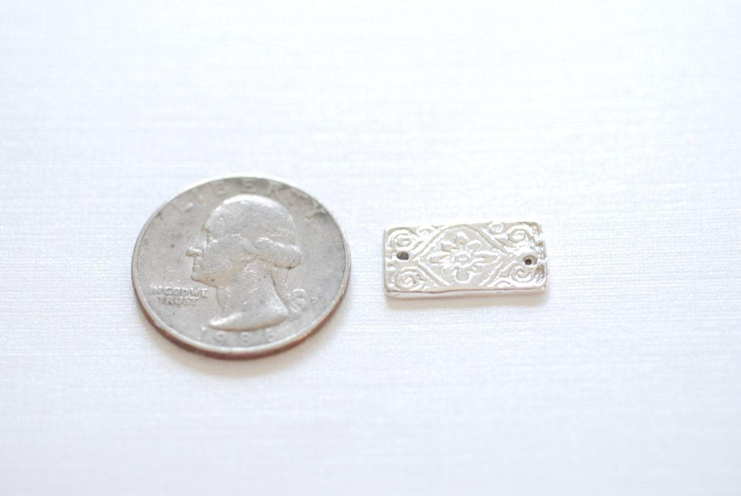 Sterling Silver Rectangle Charm - 925 silver rectangle connector, Embossed rectangle connector, sterling silver bar connector, Filigree, 68 - HarperCrown