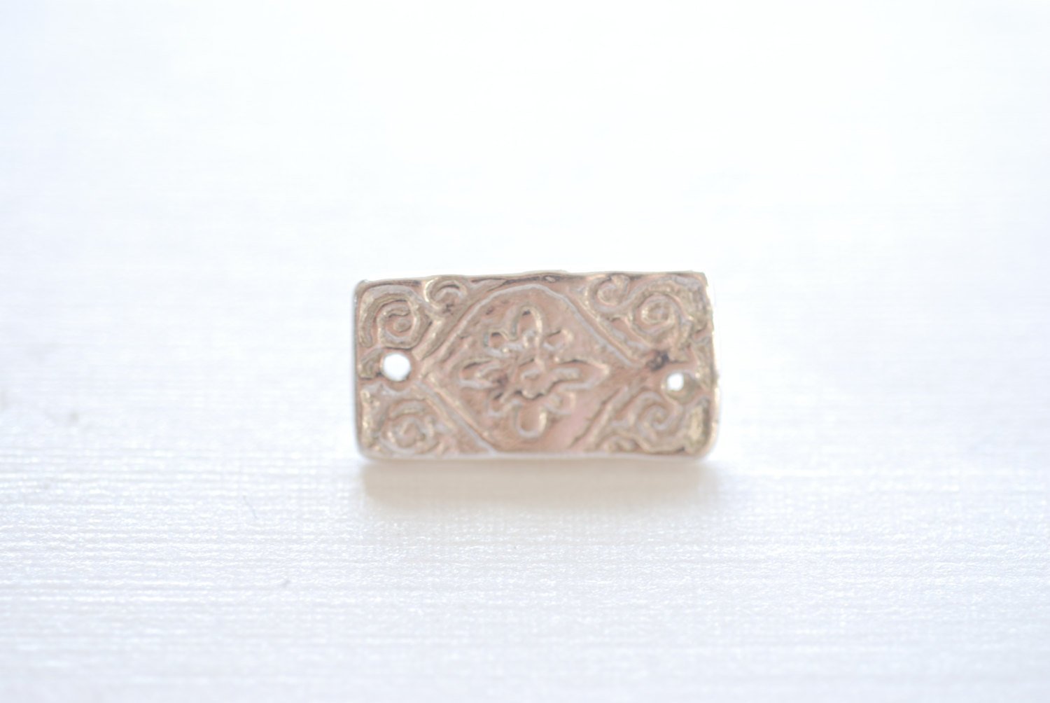 Sterling Silver Rectangle Charm - 925 silver rectangle connector, Embossed rectangle connector, sterling silver bar connector, Filigree, 68 - HarperCrown