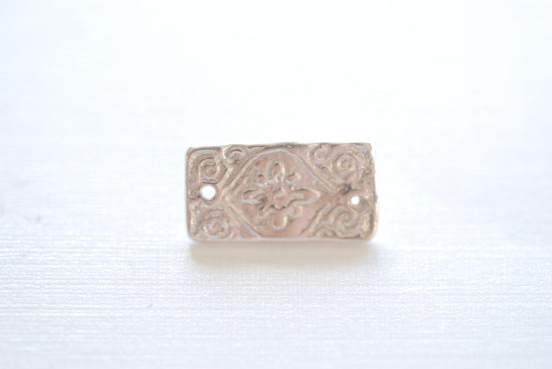 Sterling Silver Rectangle Charm - 925 silver rectangle connector, Embossed rectangle connector, sterling silver bar connector, Filigree, 68 - HarperCrown