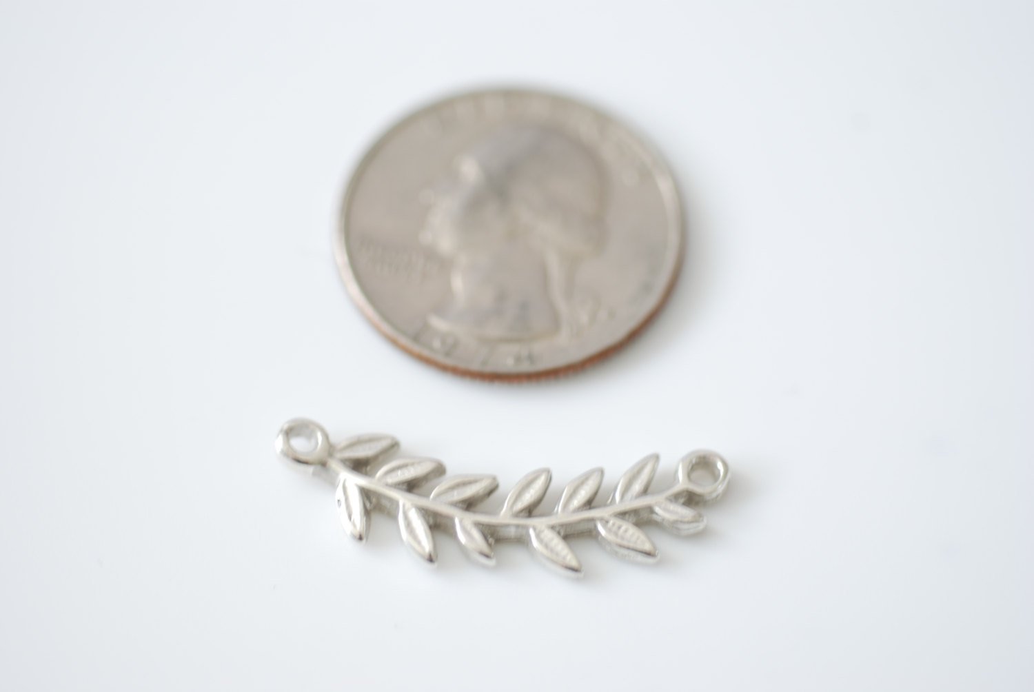 Sterling Silver Roman Leaf Connector Charm - leaf link connector, Silver Leaf Branch Connector Charm, Silver Twig leaf flower charm - HarperCrown