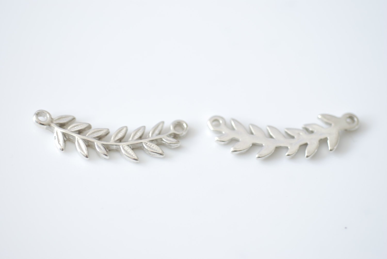 Sterling Silver Roman Leaf Connector Charm - leaf link connector, Silver Leaf Branch Connector Charm, Silver Twig leaf flower charm - HarperCrown