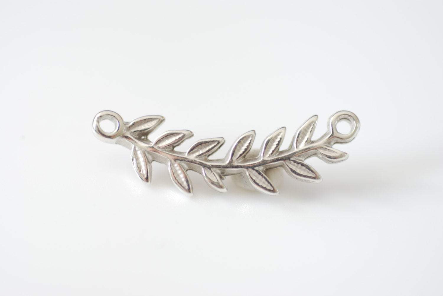 Sterling Silver Roman Leaf Connector Charm - leaf link connector, Silver Leaf Branch Connector Charm, Silver Twig leaf flower charm - HarperCrown