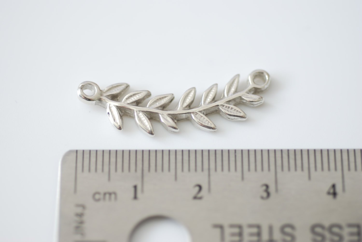 Sterling Silver Roman Leaf Connector Charm - leaf link connector, Silver Leaf Branch Connector Charm, Silver Twig leaf flower charm - HarperCrown