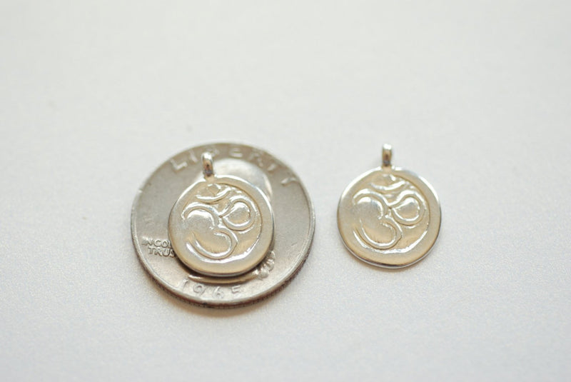 Sterling Silver Round Ohm Sanskrit Charm - Sterling Silver Yoga Om Disc pendant, VermeilSupplies, Jewelry Findings, Beads, 204 - HarperCrown