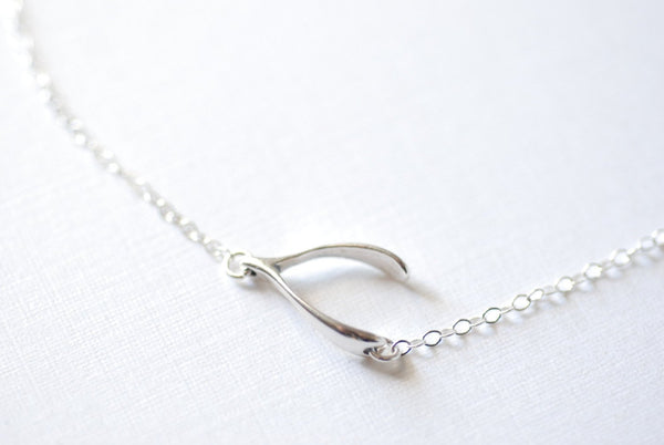 Sterling Silver Sideways Wishbone Necklace - 925 Sterling Silver Wishbone Necklace, Silver Wishbone Necklace, Simple Dainty Jewelry - HarperCrown