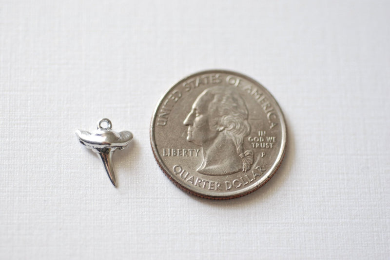 Sterling Silver Small Shark Tooth Pendant, Small Silver Shark tooth charm, Vermeil shark tooth - HarperCrown