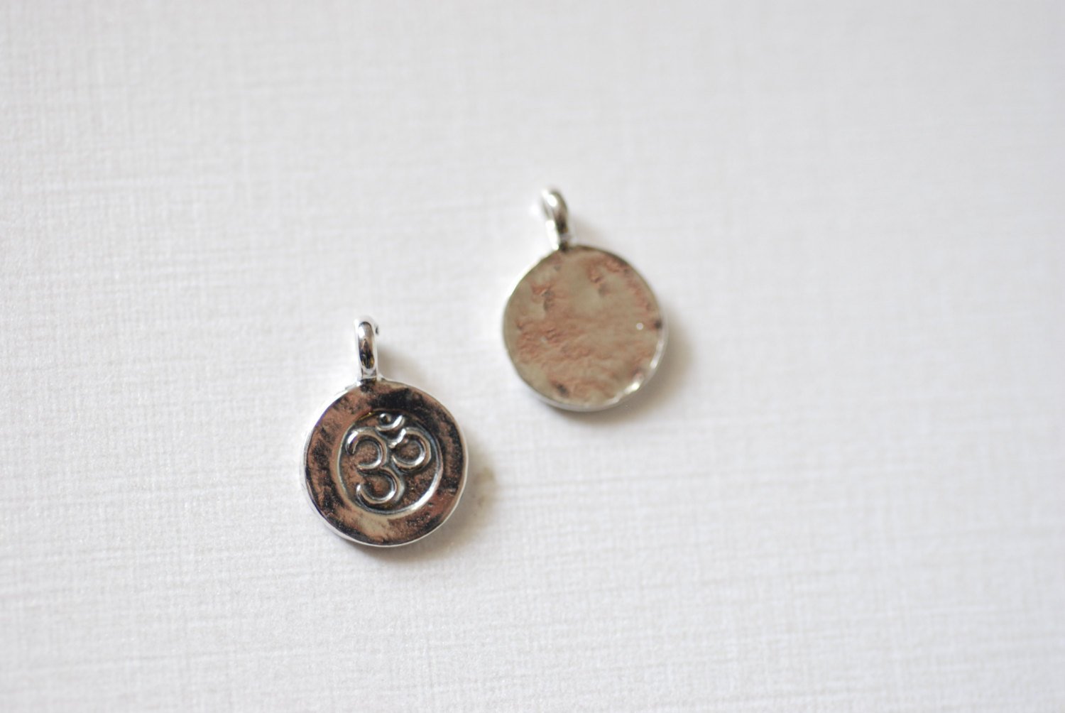 Sterling Silver Spiritual Yoga Ohm Om Symbol Charm Tag, Silver Yoga Charm, Artisan organic meditation yoga art, 35 - HarperCrown