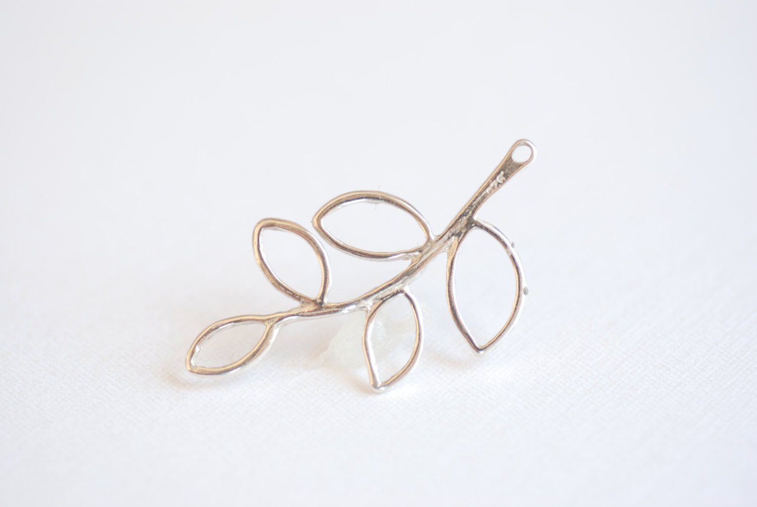 Sterling Silver Twig Tree Branch Leaf Charm - Silver connector, link, spacer, Silver Branch Leaf Charm Connector, Wholesale Silver Charms - HarperCrown