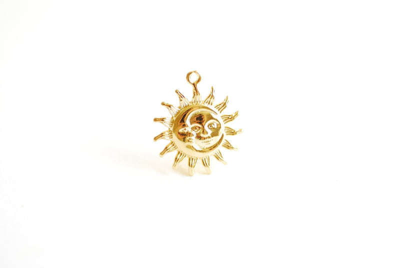 Sun and Moon Charm- Vermeil 18k Gold plated over 925 Sterling Silver, Crescent Moon, Sunshine, Sun rays, Half Moon, Celestial Charm, 475 - HarperCrown