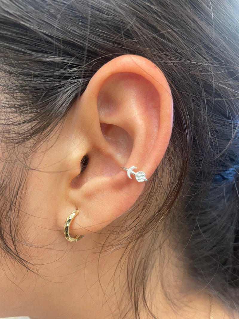 Sun and Moon Ear Cuff - 925 Sterling Silver or Vermeil 18k Gold Rose Gold Ear Wrap Non Pierced Hammered Ear Cuff Cartilage Clip on earrings - HarperCrown