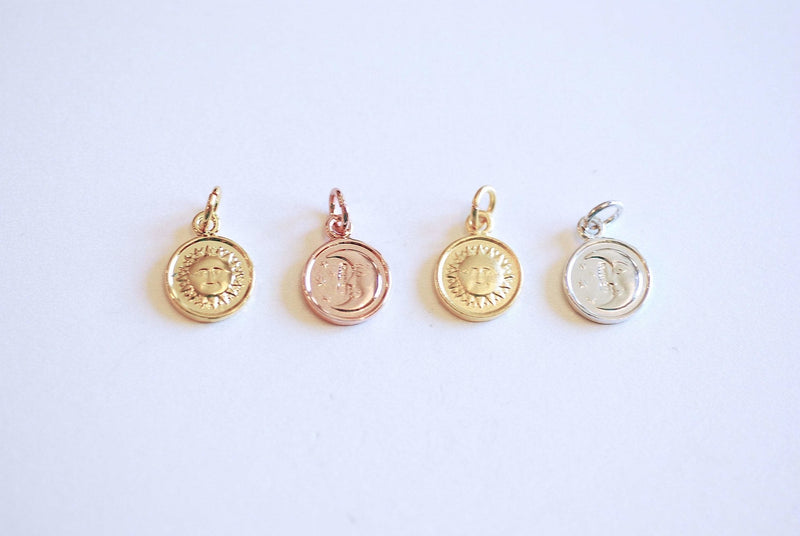Sun and Moon Round Charm- Vermeil Gold, Rose Gold or Sterling Silver, Crescent and Star Round Disc Charm, gold circle tag, half Moon, 155 - HarperCrown