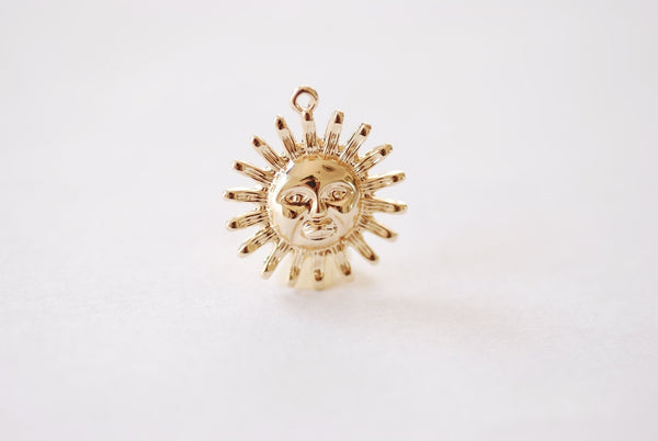 Sunshine Face Charm - 16k gold plated over Brass Sun Ray Smile Face Moon Celestial Sky Pendant Wholesale Brass Charms B171 - HarperCrown