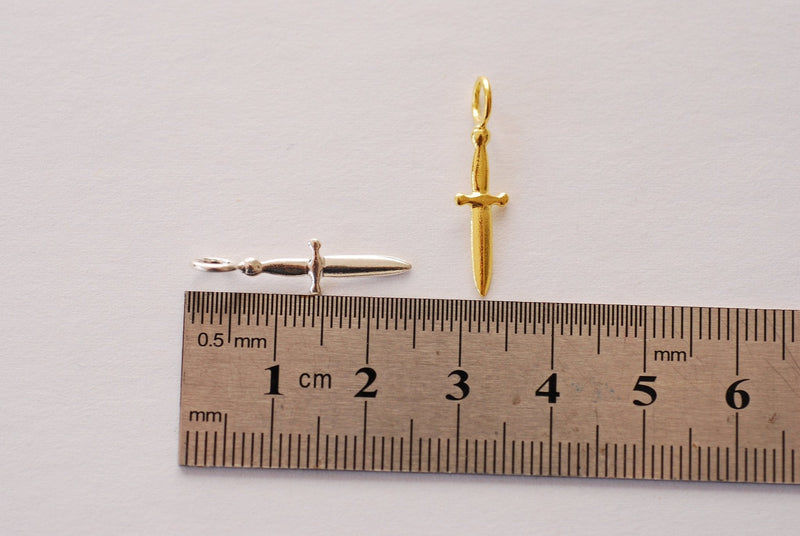 Sword Dagger Charm - 925 Sterling Silver or Vermeil 18k Gold Knight's sword Dagger Dirke Spike Charm Cosplay Magical Staff Knife Weapon - HarperCrown