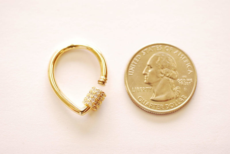 Teardrop Screw Carabiner Clasp Lock Keychain Charm - 16k gold plated over Brass Micro Pave Star CZ Cubic Zirconia HarperCrown Wholesale B247 - HarperCrown