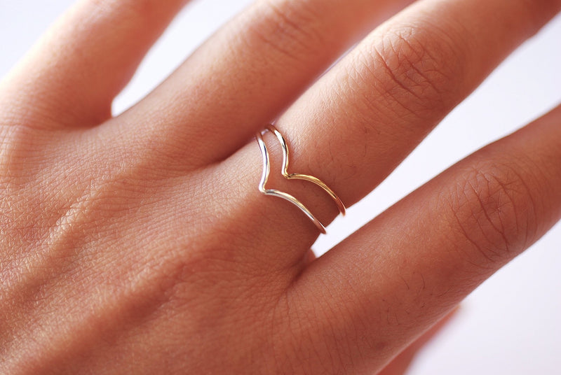 Thin Chevron Stacking Ring - 14k Gold Filled Sterling Silver Chevron Ring, Knuckle Midi ring Dainty Ring Thin Ring Band HarperCrown [22] - HarperCrown