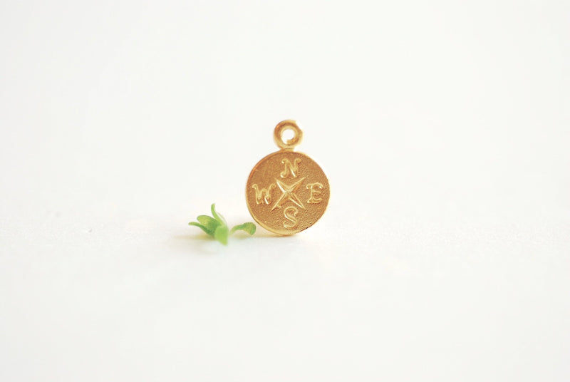 Tiny Compass Vermeil Gold or Sterling Silver Charm- 22k Gold plated 925 Sterling Silver, Journey, Travel, Directional, Nautical, Disc, J158 - HarperCrown