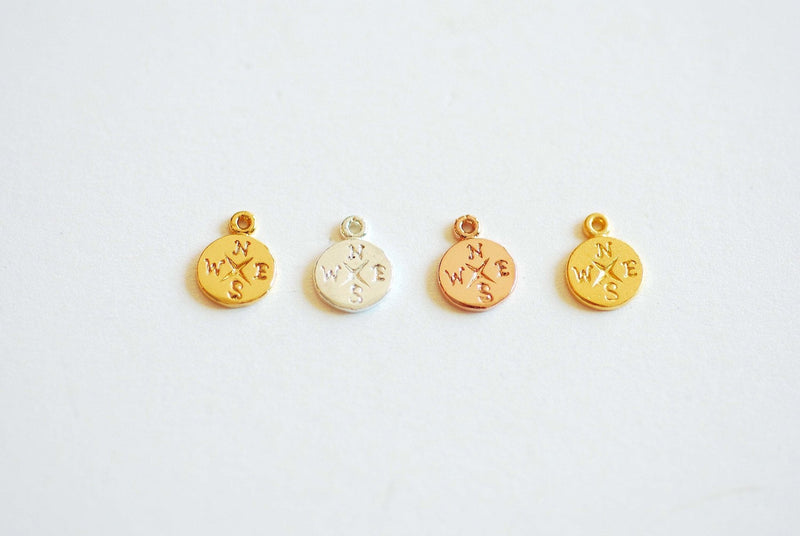 Tiny Compass Vermeil Gold or Sterling Silver Charm- 22k Gold plated 925 Sterling Silver, Journey, Travel, Directional, Nautical, Disc, J158 - HarperCrown