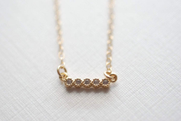 Tiny Gold Diamond Bar Necklace, Tiny Bar Necklace, Diamond Bar Necklace, Pave Diamond Bar Necklace, Thin Bar Necklace, 14k Gold Bar Necklace - HarperCrown