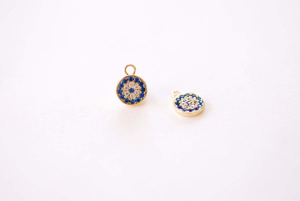 Tiny Small Round Micro Pave Sapphire Blue CZ Charm - Cubic Zirconia Blue Stone Round Charm HarperCrown Wholesale Charms B147 - HarperCrown