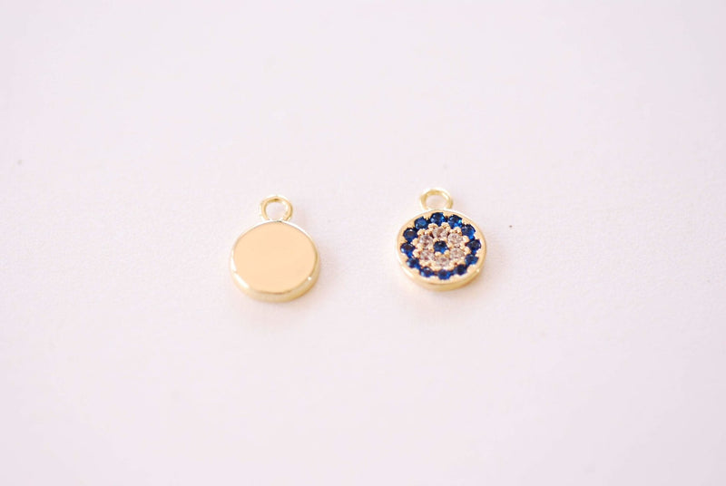 Tiny Small Round Micro Pave Sapphire Blue CZ Charm - Cubic Zirconia Blue Stone Round Charm HarperCrown Wholesale Charms B147 - HarperCrown