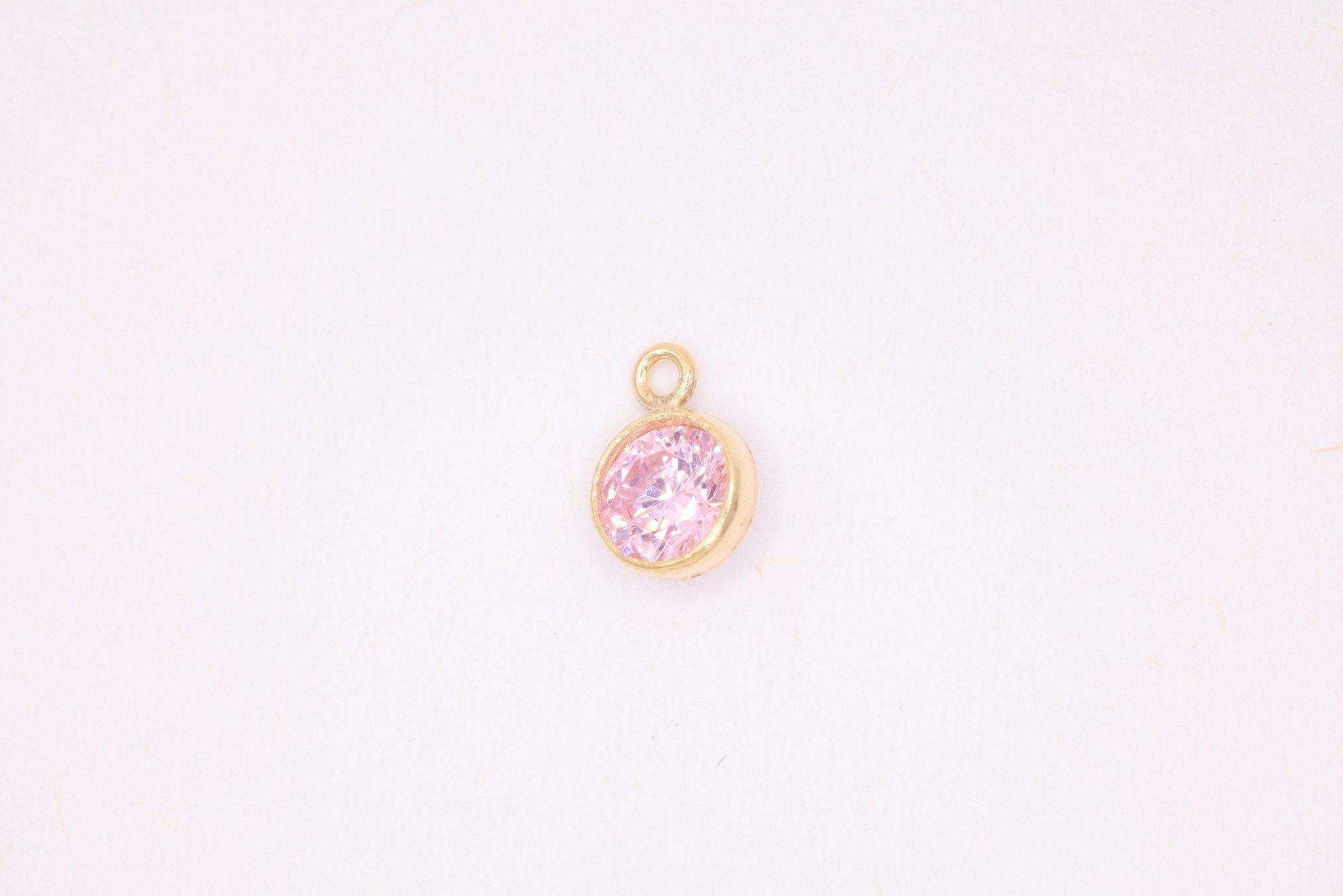Tourmaline Birthstone CZ Gold-Filled Wholesale Drop Charm, October Birthstone, Horizontal Bail - HarperCrown