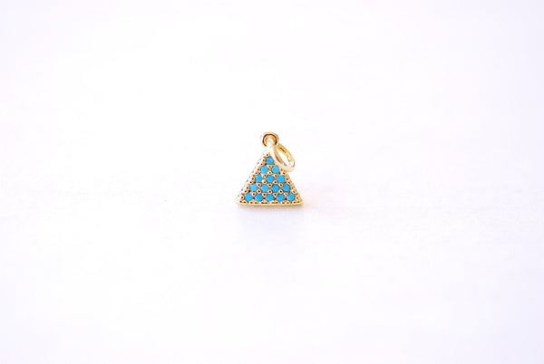 Triangle Turquoise Micro Pave Cubic Zirconia Charm - 16k Gold Plated over Brass Geometric Enamel Dangle Pendant HarperCrown Wholesale B165 - HarperCrown