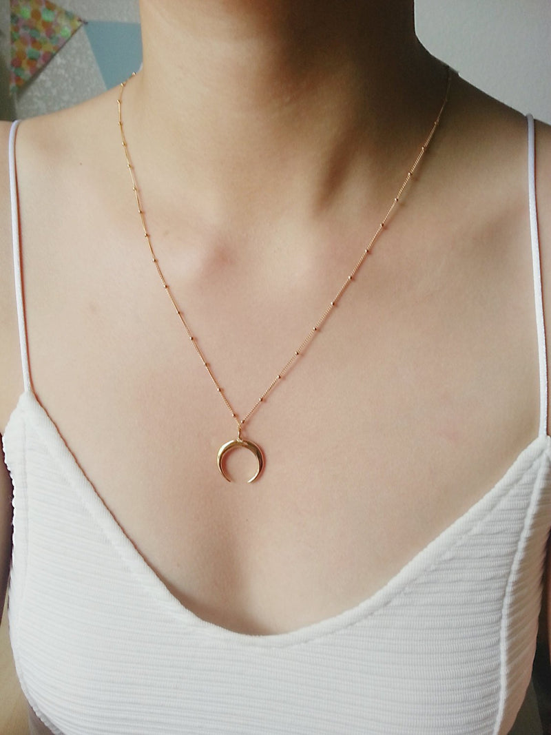 Tusk Necklace, Double Horn Necklace, Gold Horn Necklace, Moon Necklace, Crescent Necklace, Gold moon Necklace - HarperCrown