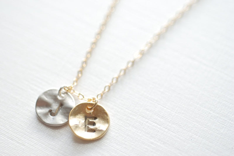 Two Initial Necklace- Personalized Initials, Initial disc,Letter Necklace,Personalized Charm,Round disc Necklace,Dainty Jewelry Heirloometsy - HarperCrown