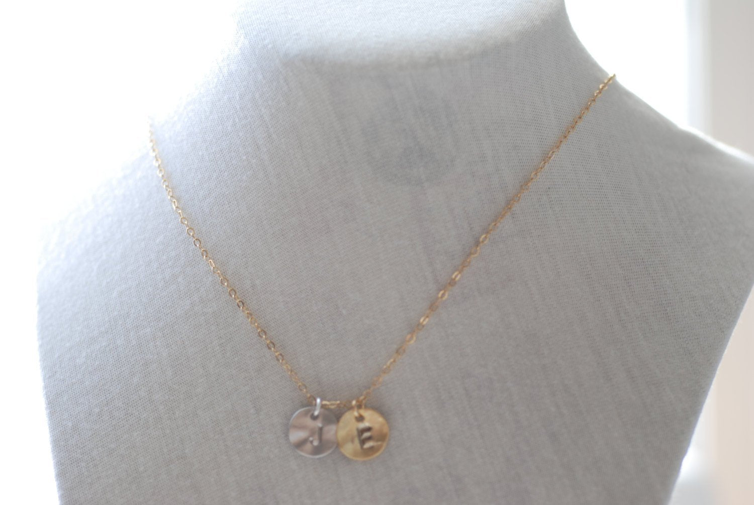 Two Initial Necklace- Personalized Initials, Initial disc,Letter Necklace,Personalized Charm,Round disc Necklace,Dainty Jewelry Heirloometsy - HarperCrown