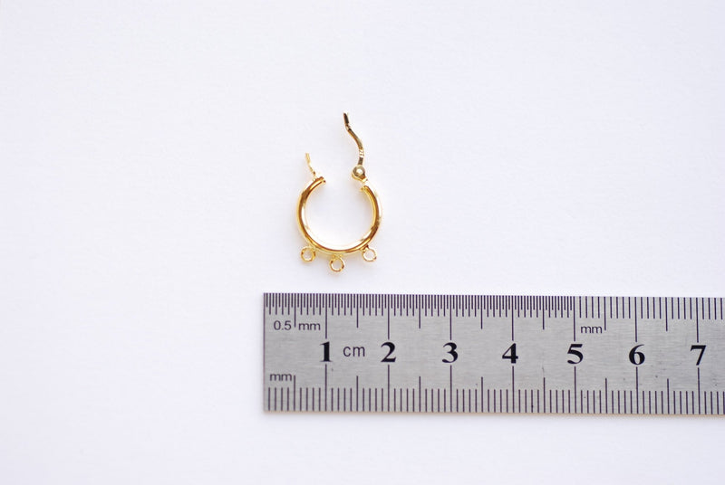 Vermeil Gold 15mm 3 Click Hoop Earrings - 20mm x 2mm Tube, Hoop Flex Earrings, Hoop earrings with Bail, Ear Post Earrings, 3 bails Hoops - HarperCrown