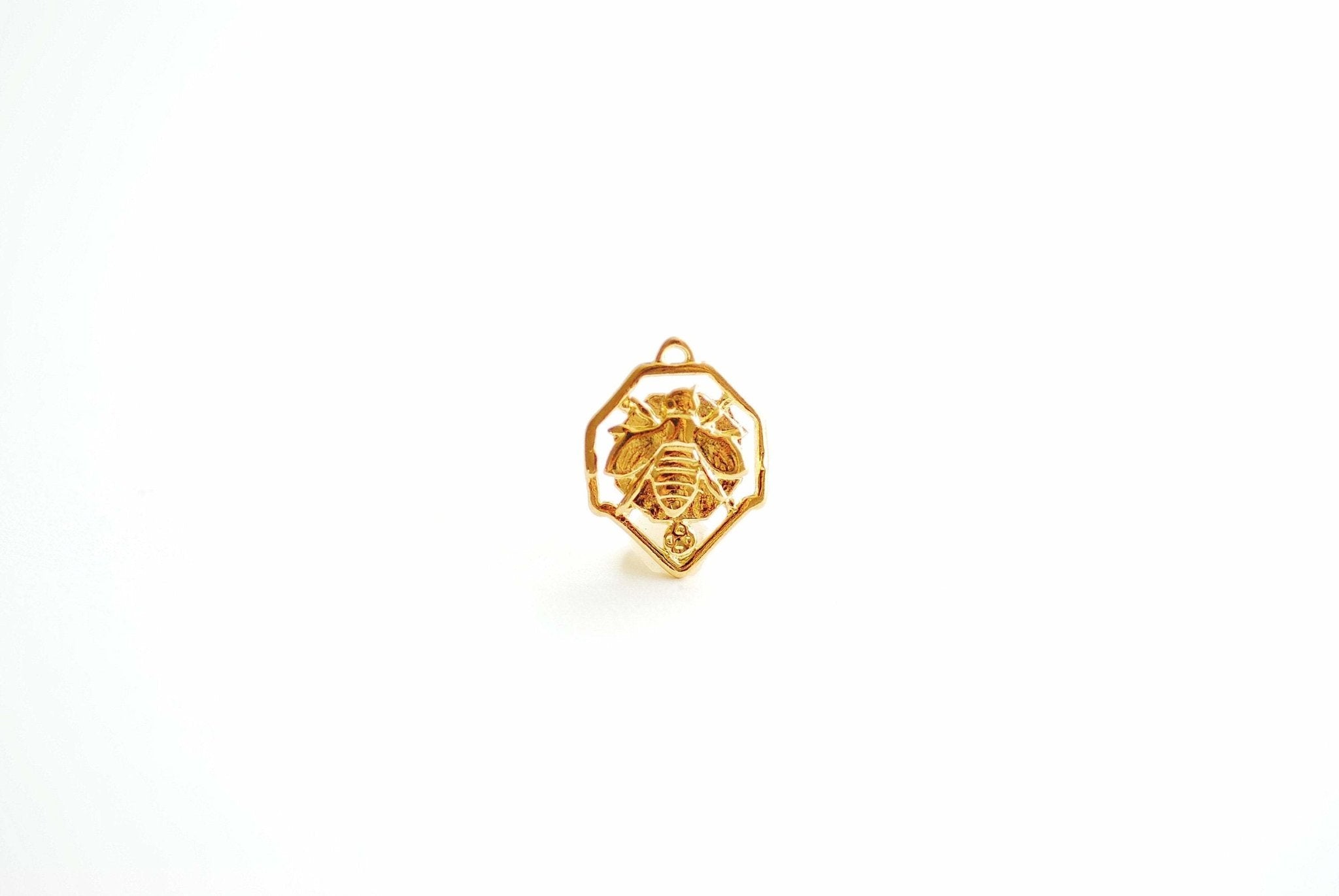 Vermeil Gold Bee Pendant- 18k plated over 925 Sterling Silver, Gold Bumblebee Charm, Gold Bee Charm, Gold beehive Charm, Honey Bee, 471 - HarperCrown