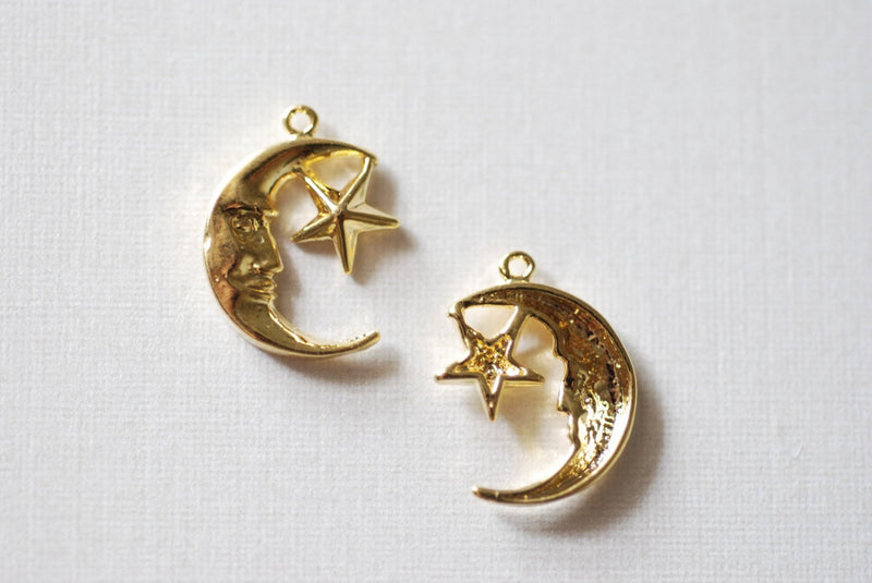 Vermeil Gold Crescent Moon and Star Charm - 18k gold plated over sterling silver, Moon Charm, Star Pendant, Moon, Silver Star, Silver Moon - HarperCrown