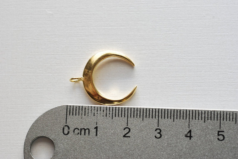Vermeil Gold Crescent Moon Charm- 18k gold plated over sterling silver half moon charm pendant, Glossy Gold Crescent Moon Gold Tusk Charm - HarperCrown