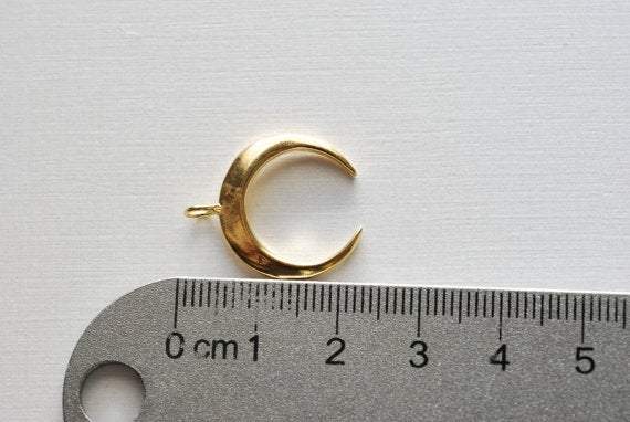 Vermeil Gold Crescent Moon Charm- 18k gold plated over sterling silver half moon charm pendant, Matte Gold Crescent Moon, Gold Tusk Charm, 1 - HarperCrown