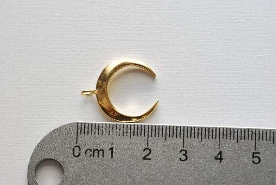 Vermeil Gold Crescent Moon Charm- 18k gold plated over sterling silver half moon charm pendant, Matte Gold Crescent Moon, Gold Tusk Charm, 1 - HarperCrown